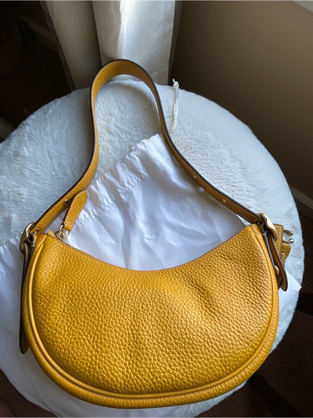 Coach Yellow Pebbled Leather Crescent Shoulder Bag